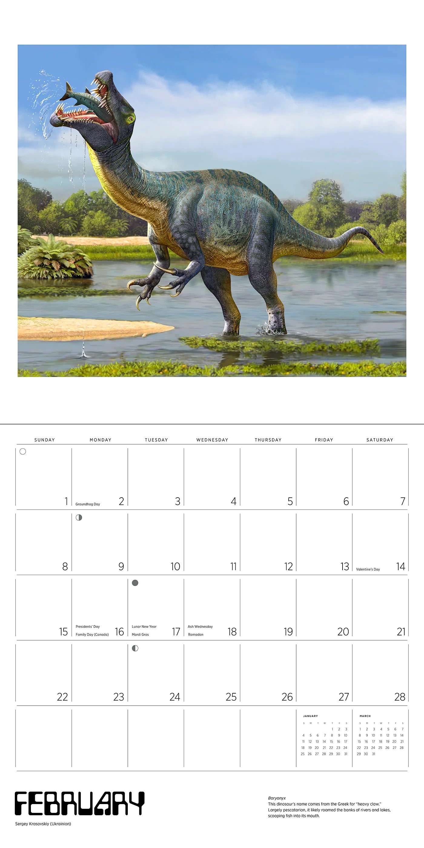 Dinosaurs: The Art of Sergey Krasovskiy 2026 Wall Calendar