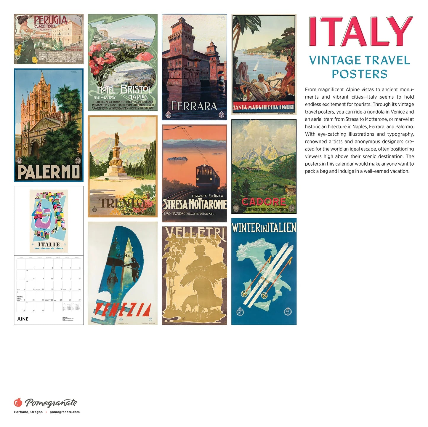 Italy Vintage Travel Posters 2026 Wall Calendar
