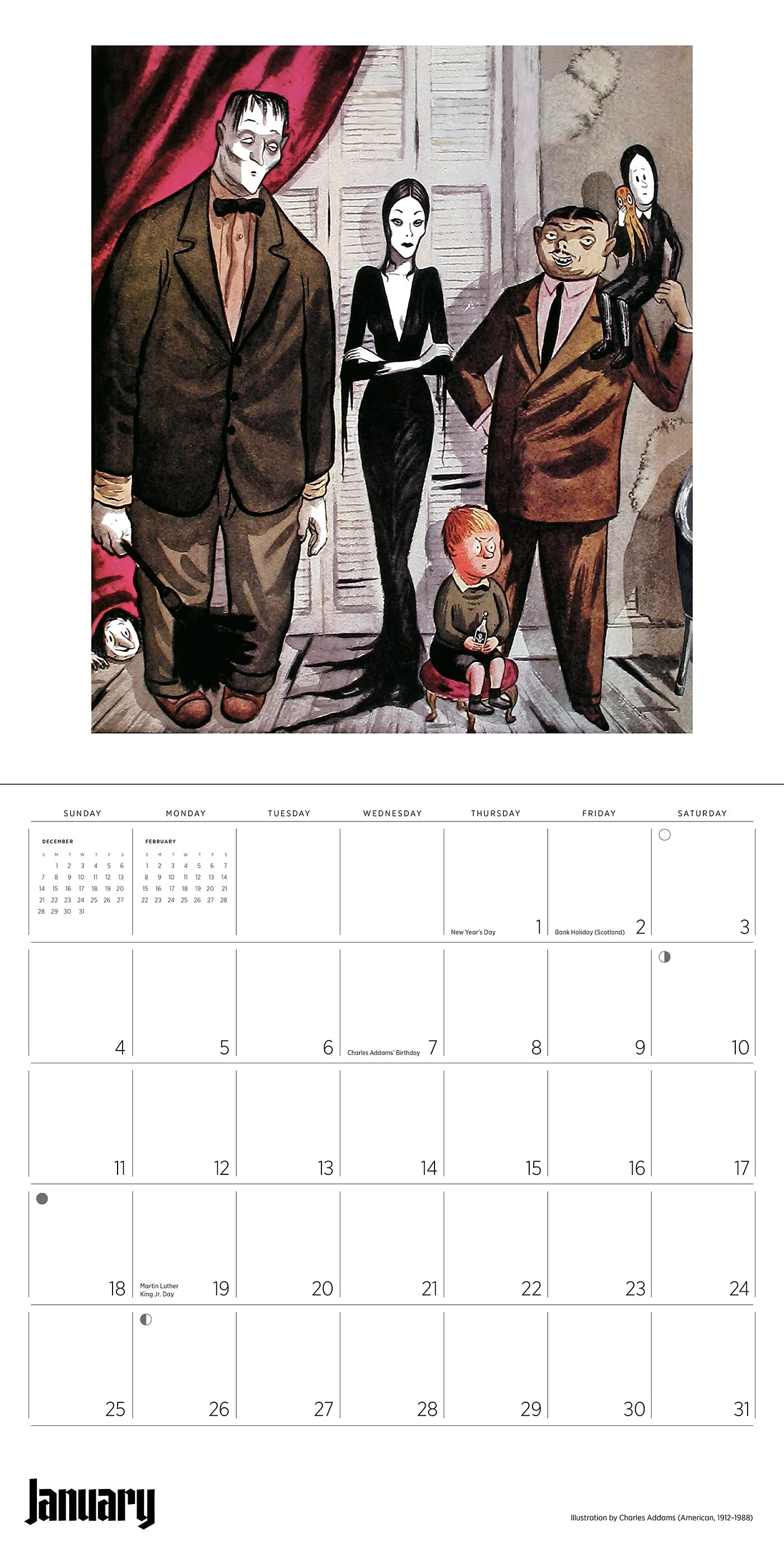 Charles Addams: The Addams Family 2026 Wall Calendar