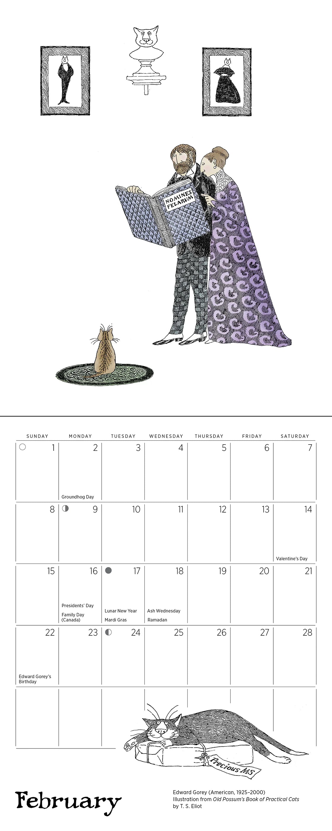 Edward Gorey Practical Cats 2026 Mini Wall Calendar