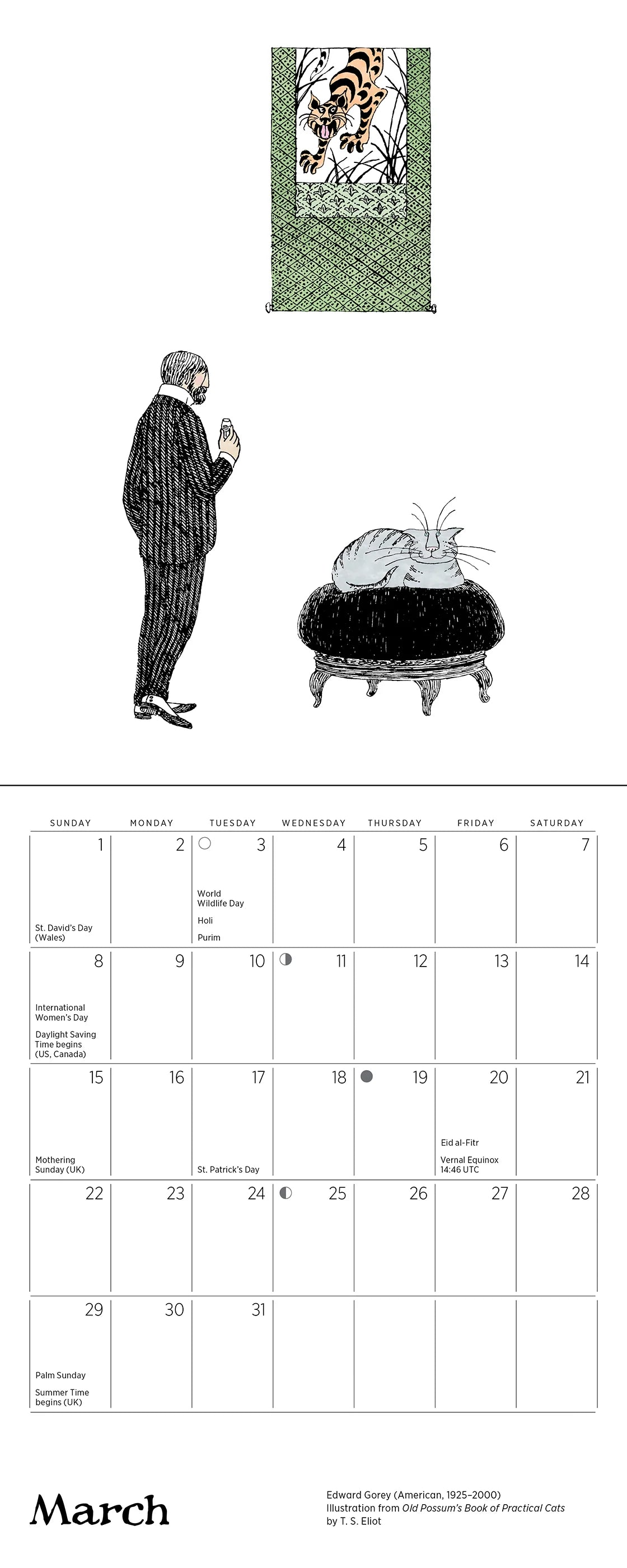 Edward Gorey Practical Cats 2026 Mini Wall Calendar