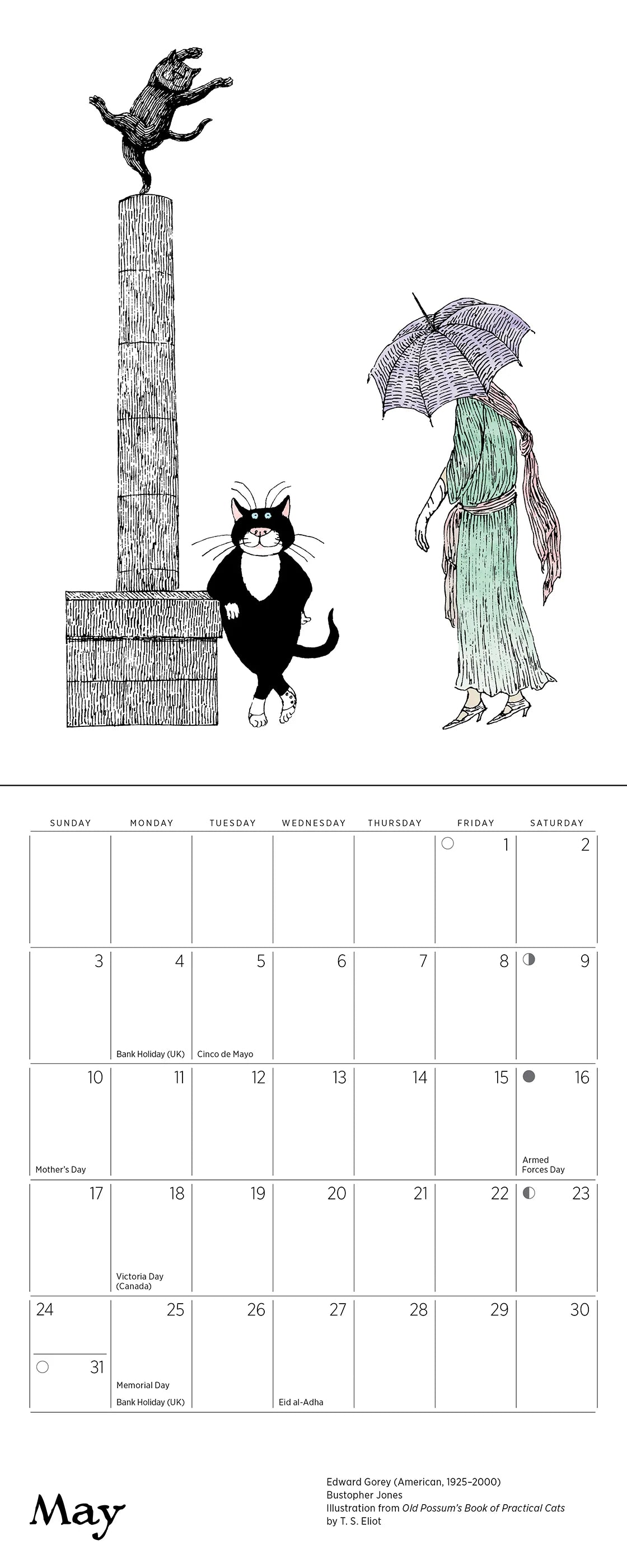 Edward Gorey Practical Cats 2026 Mini Wall Calendar
