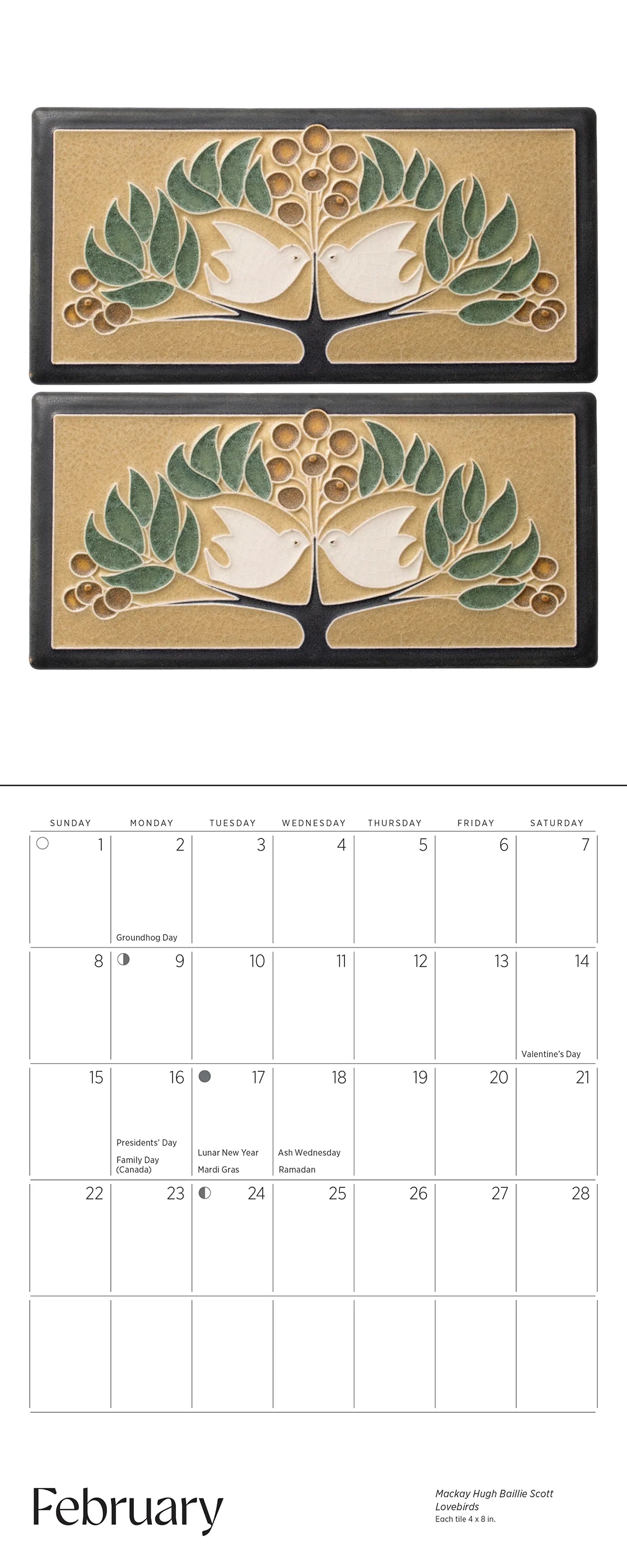 Arts & Crafts Tiles: Made by Motawi Tileworks 2026 Mini Wall Calendar