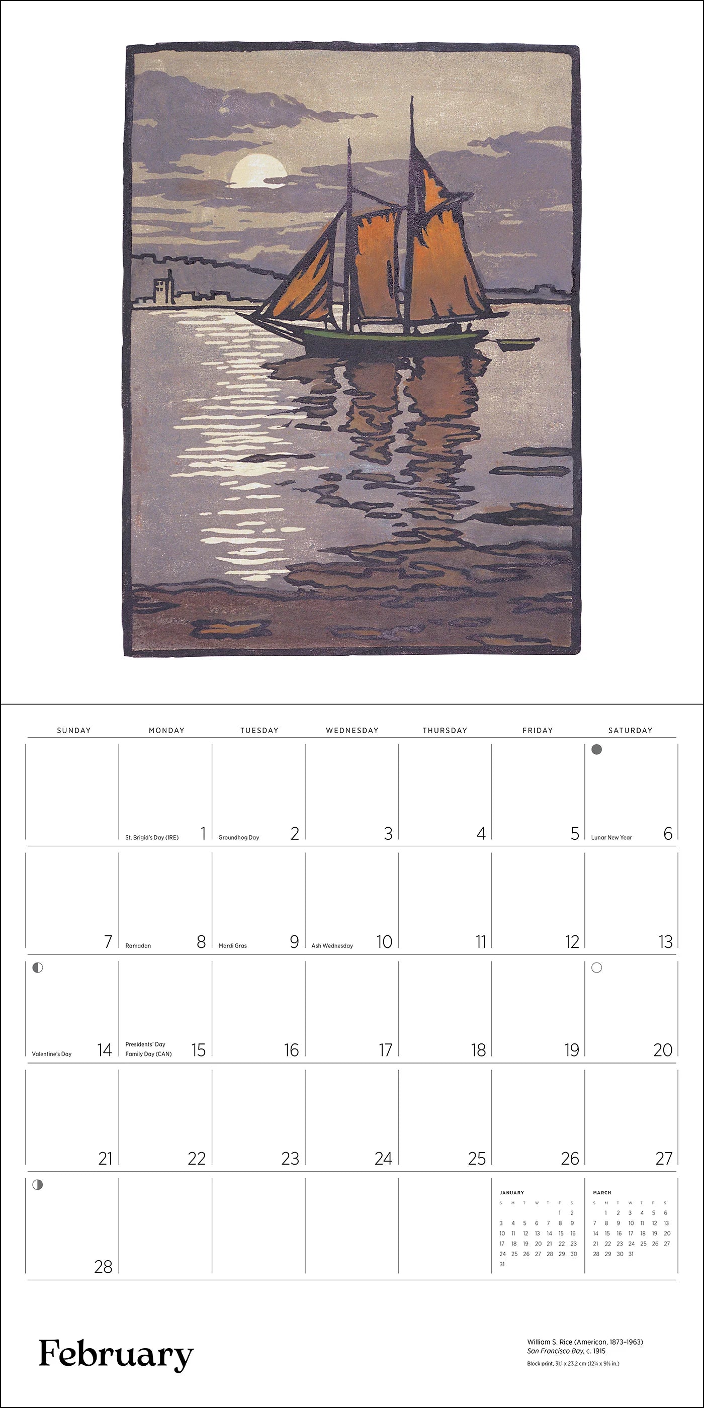 POM Arts & Crafts Block Prints by William S. Rice 2027 Wall Calendar