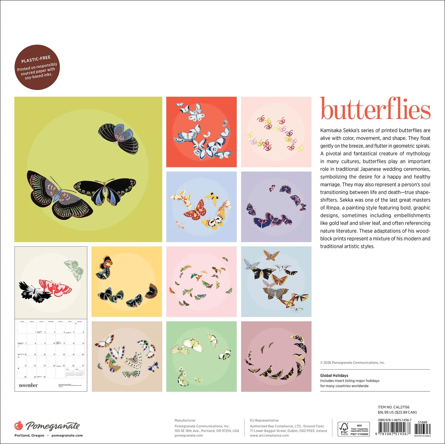 POM Butterflies 2027 Wall Calendar