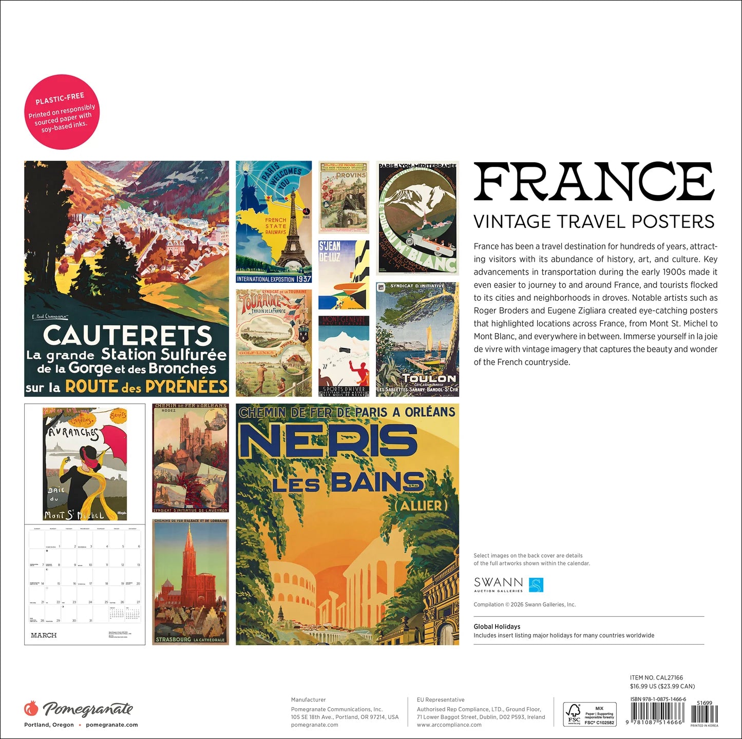 POM France: Vintage Travel Posters 2027 Wall Calendar
