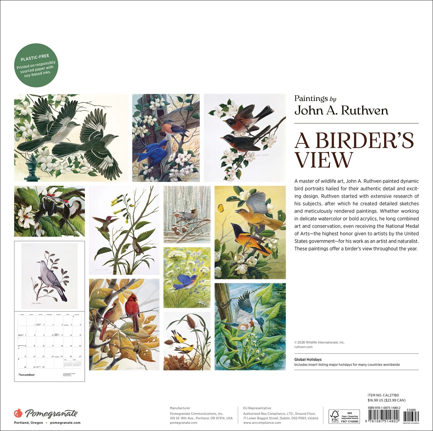 POM A Birder's View: Paintings by John A. Ruthven 2027 Wall Calendar
