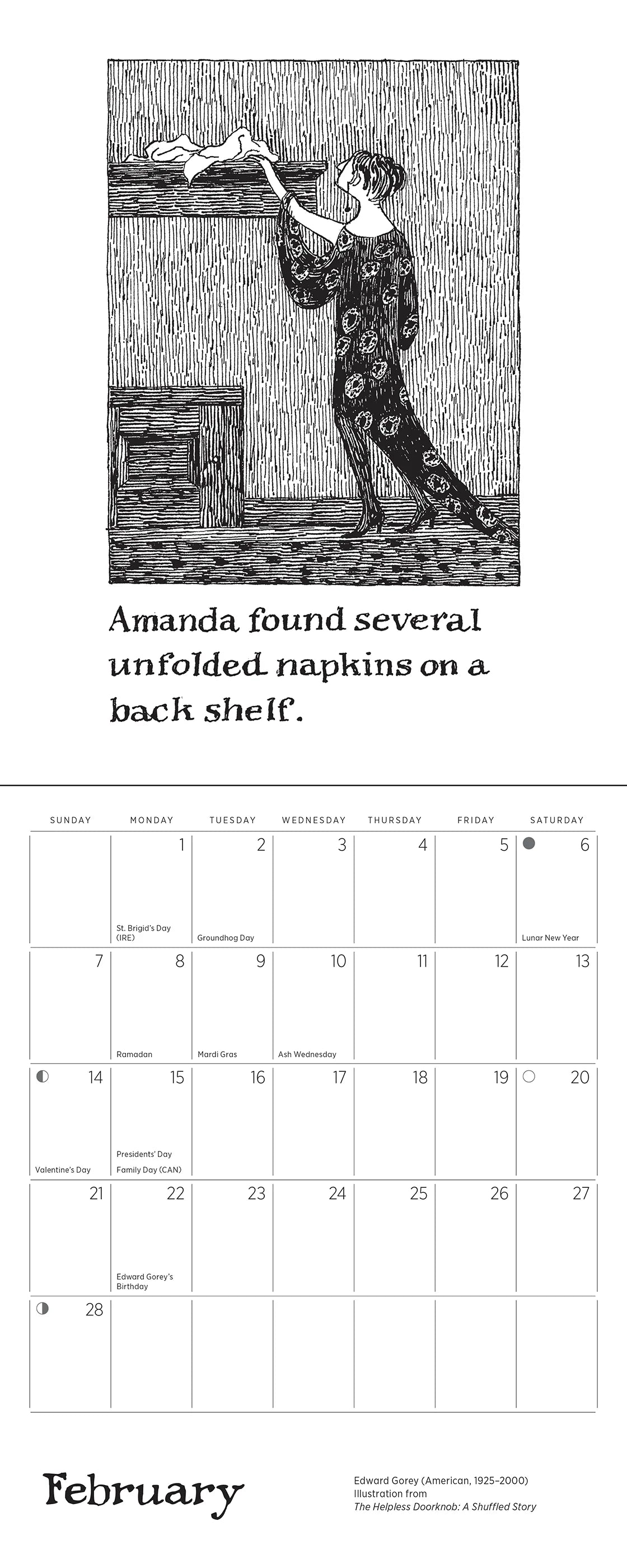 POM Edward Gorey: The Helpless Doorknob 2027 Mini Wall Calendar