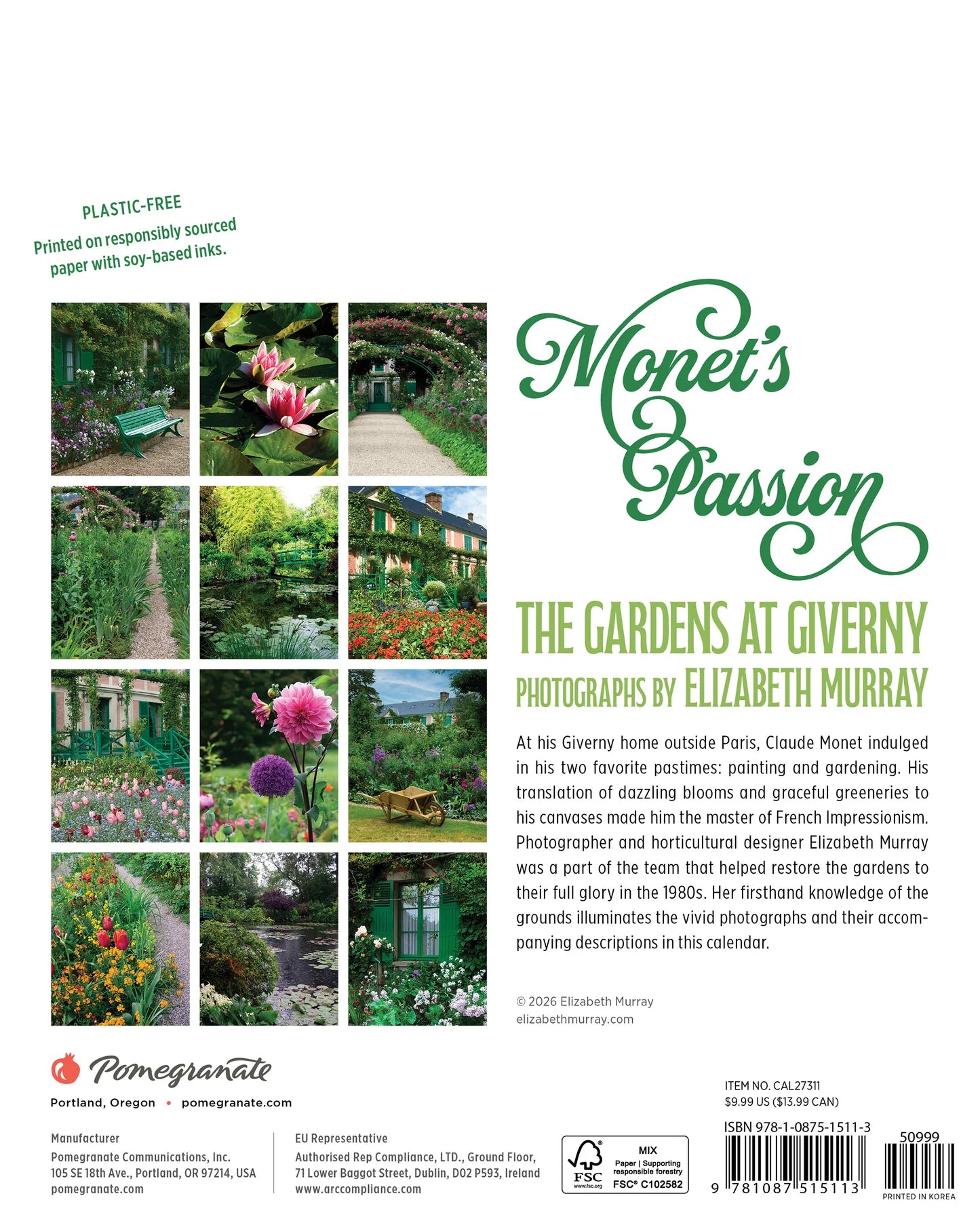 POM Monet's Passion: The Gardens at Giverny 2027 Mini Wall Calendar