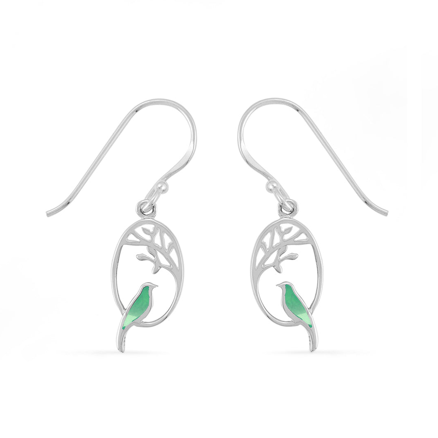 Boma Oval Branch Bird Dangle Earrings - Green
