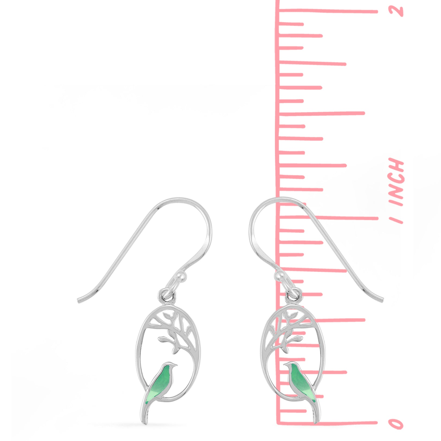 Boma Oval Branch Bird Dangle Earrings - Green