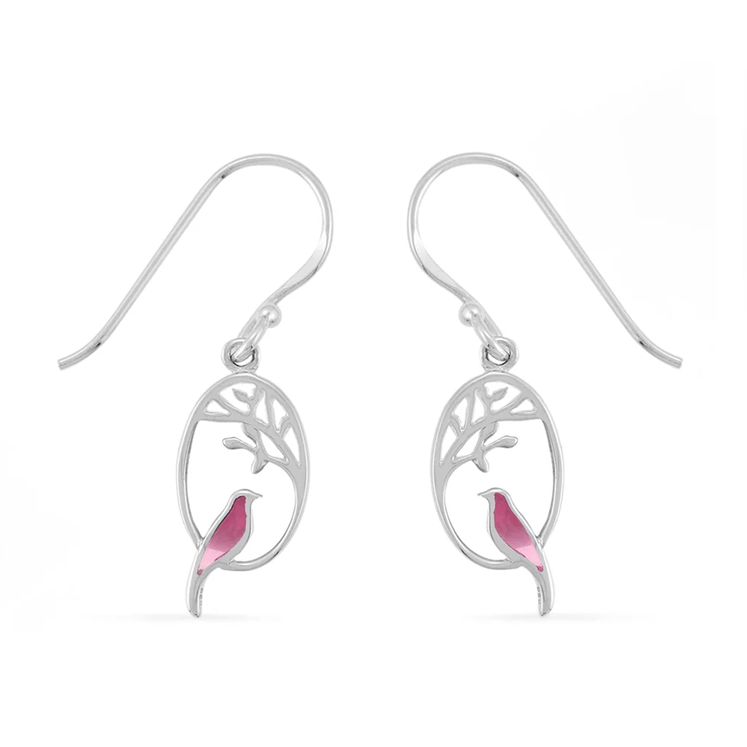 Boma Oval Branch Bird Dangle Earrings - Pink