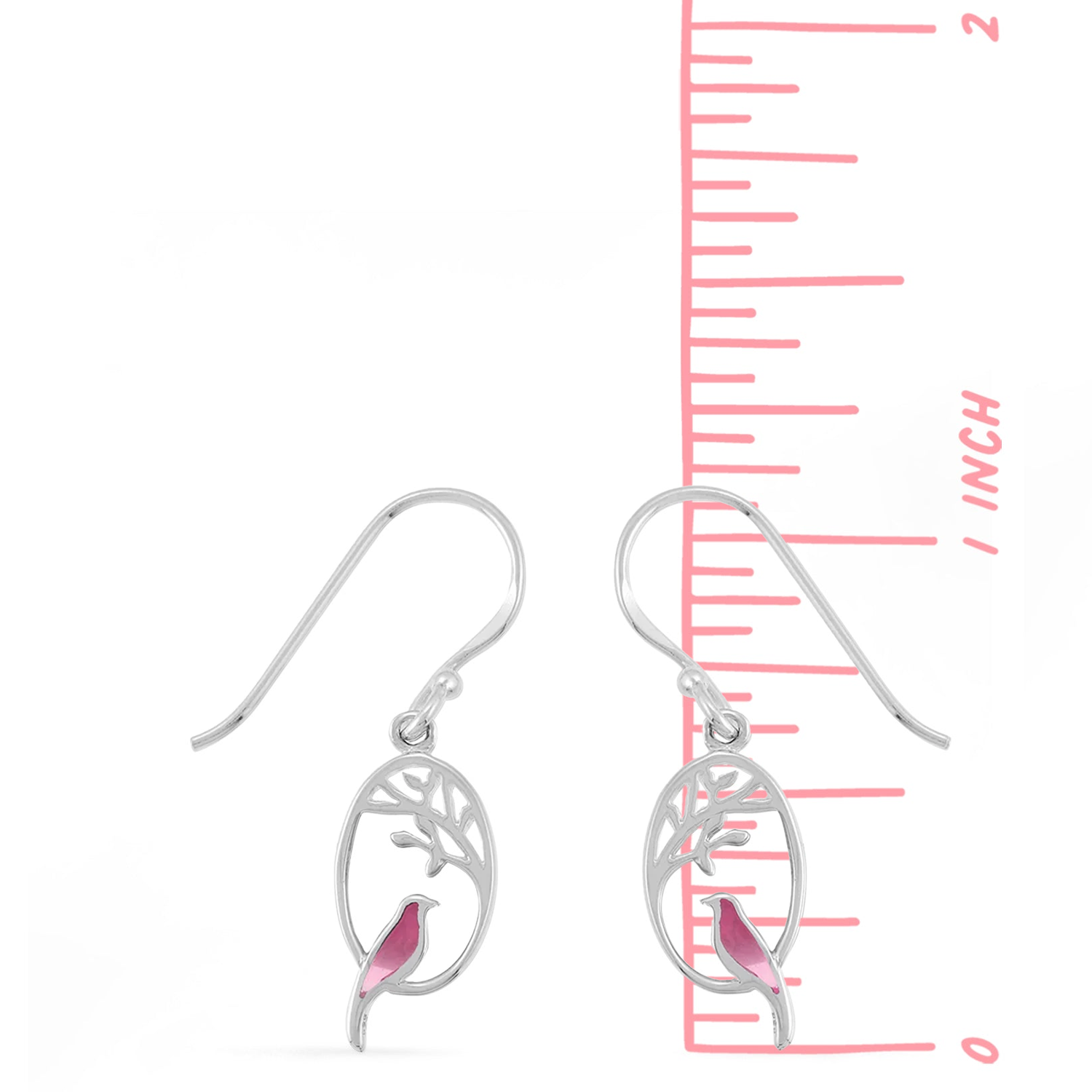 Boma Oval Branch Bird Dangle Earrings - Pink