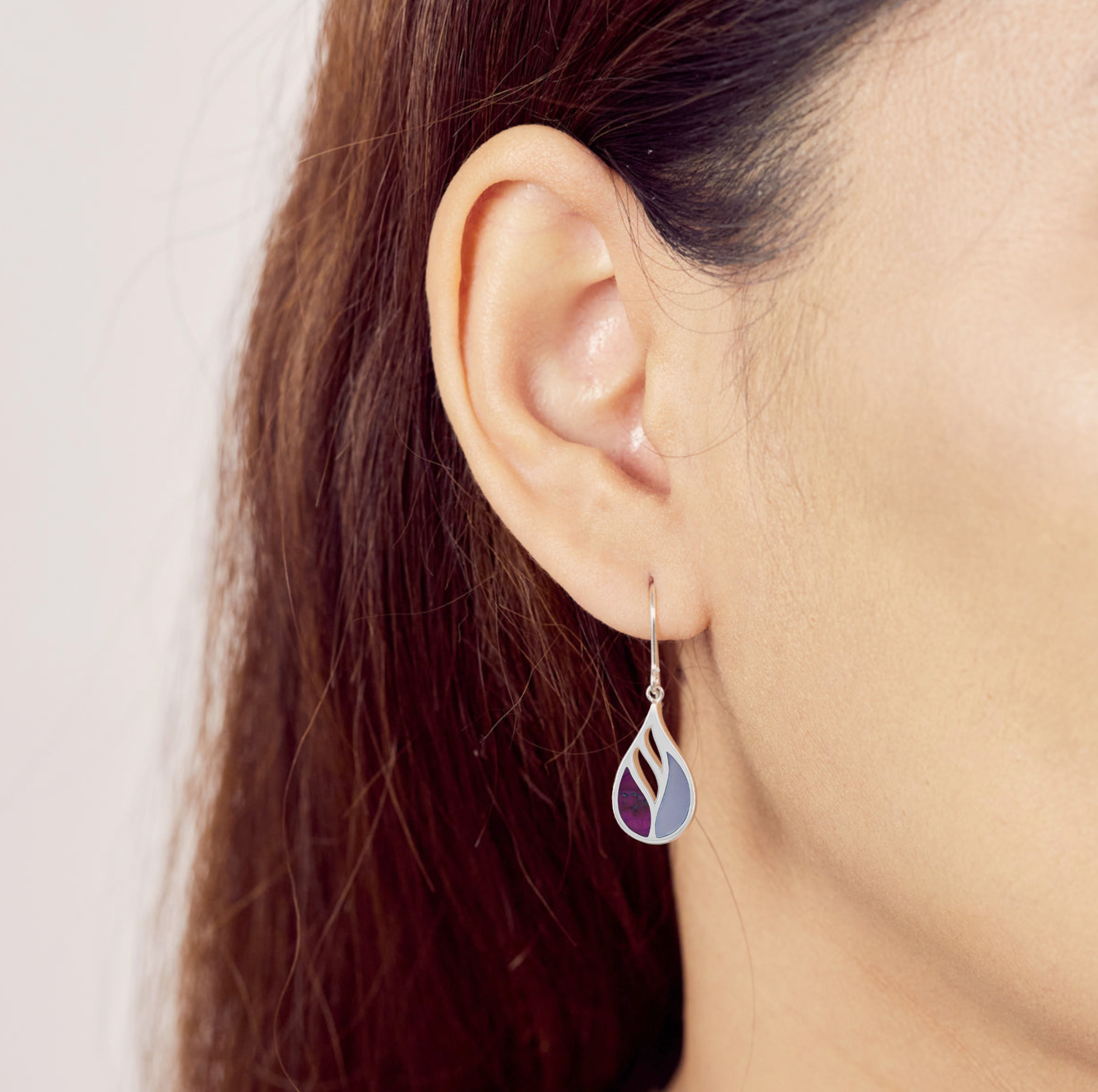 Boma Sterling Silver Lotus Dangle Earrings - Purple Mother of Pearl and Purple Turquoise