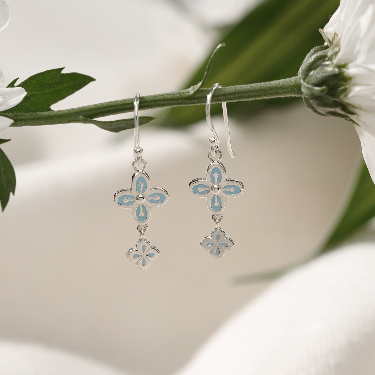 BOMA Double Clover Dangle Earrings - Light Blue