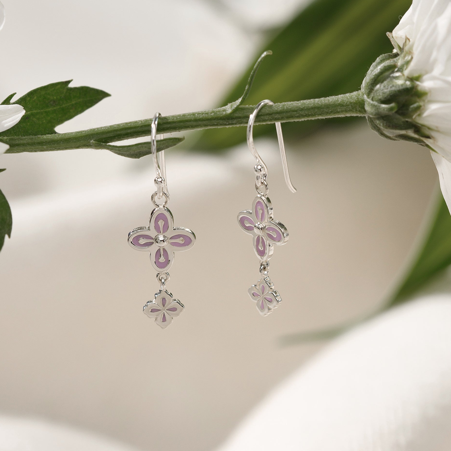 BOMA Double Clover Dangle Earrings - Lavender