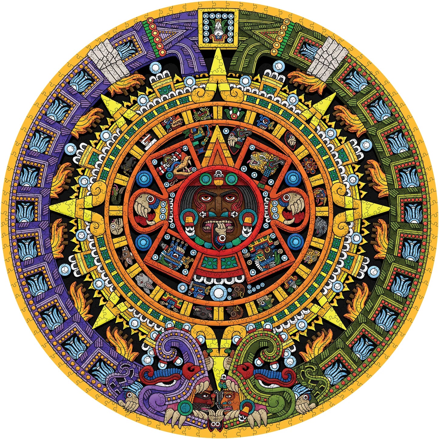 POM Michael Angulo: Aztec Sun Stone 1000 Piece Circular Jigsaw Puzzle