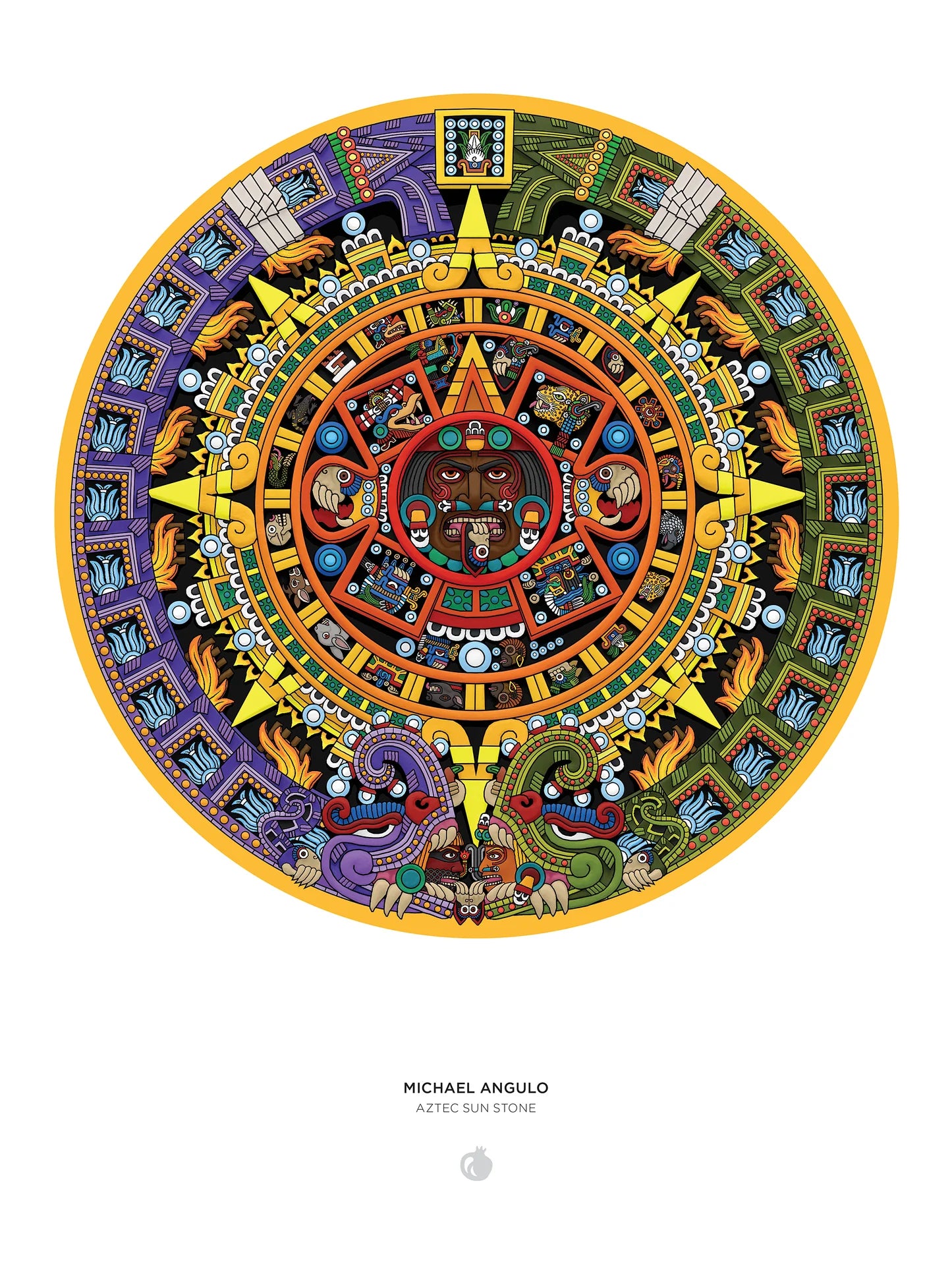 POM Michael Angulo: Aztec Sun Stone 1000 Piece Circular Jigsaw Puzzle