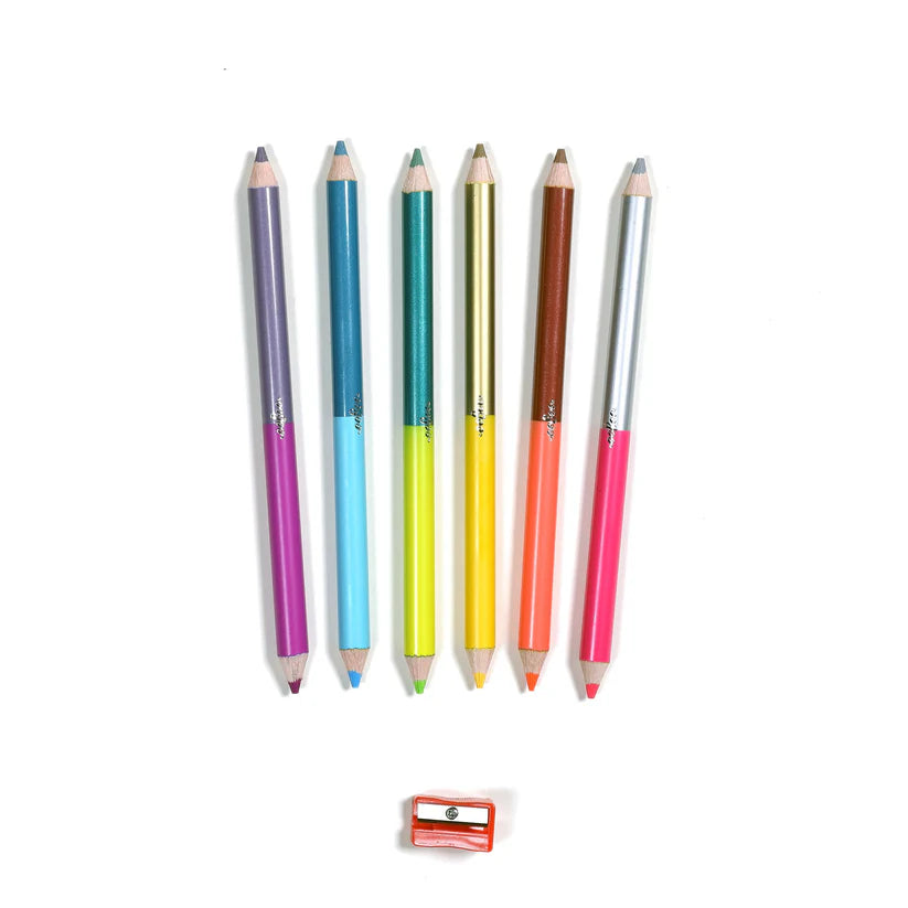Axolotl 6 Jumbo Pencils - Double Sided Fluorescent & Metallic