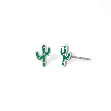 Boma Sterling Silver Post Earrings - Saguaro Cactus with Kelly Green    