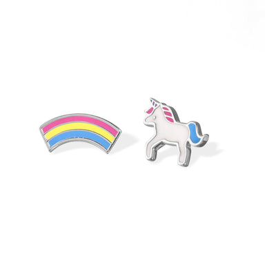 Boma Sterling Silver Post Earrings - Unicorn & Rainbow Resin Color Fill    