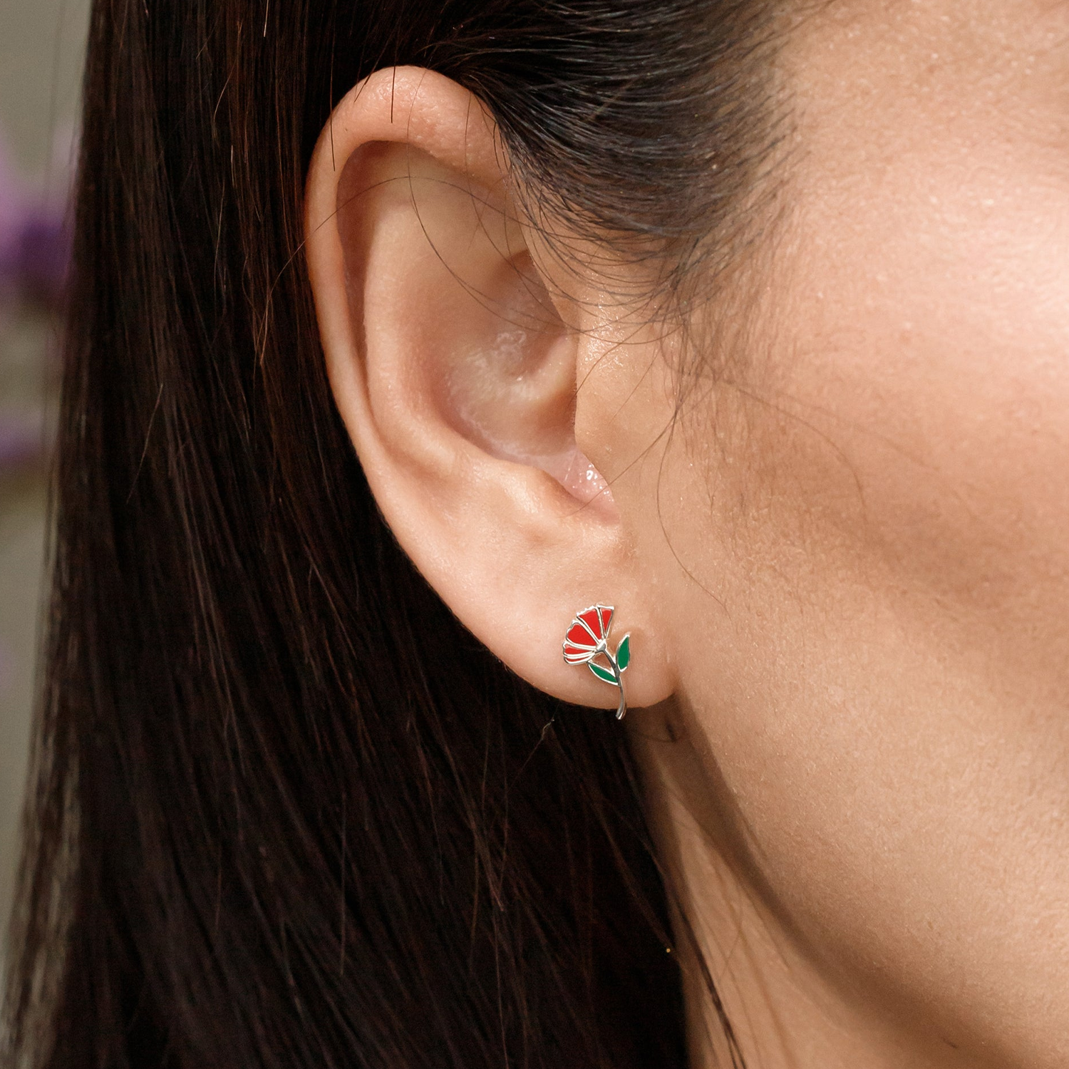 BOMA Red Carnation Stud Earrings