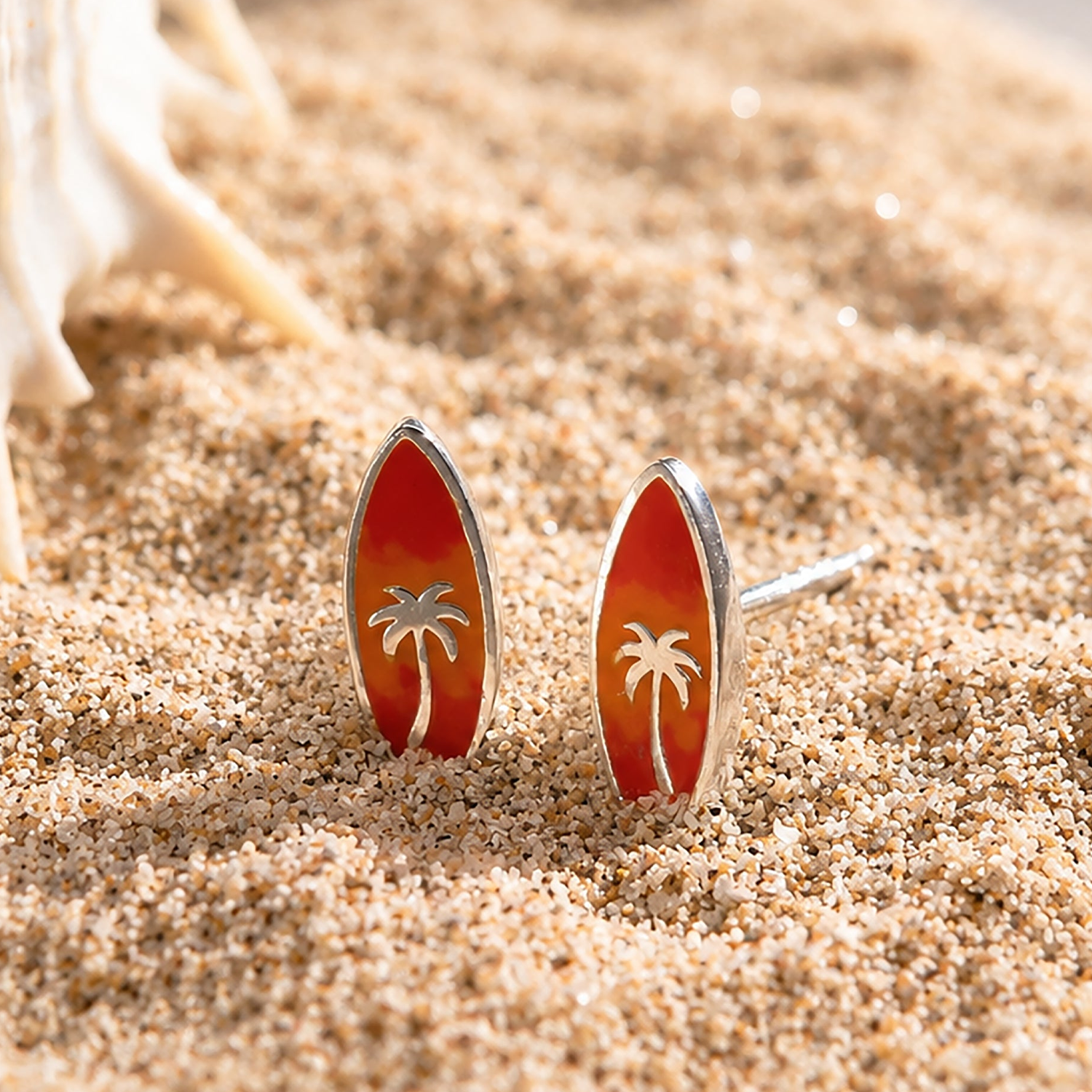 BOMA Palm Sunset Surfboard Stud Earrings