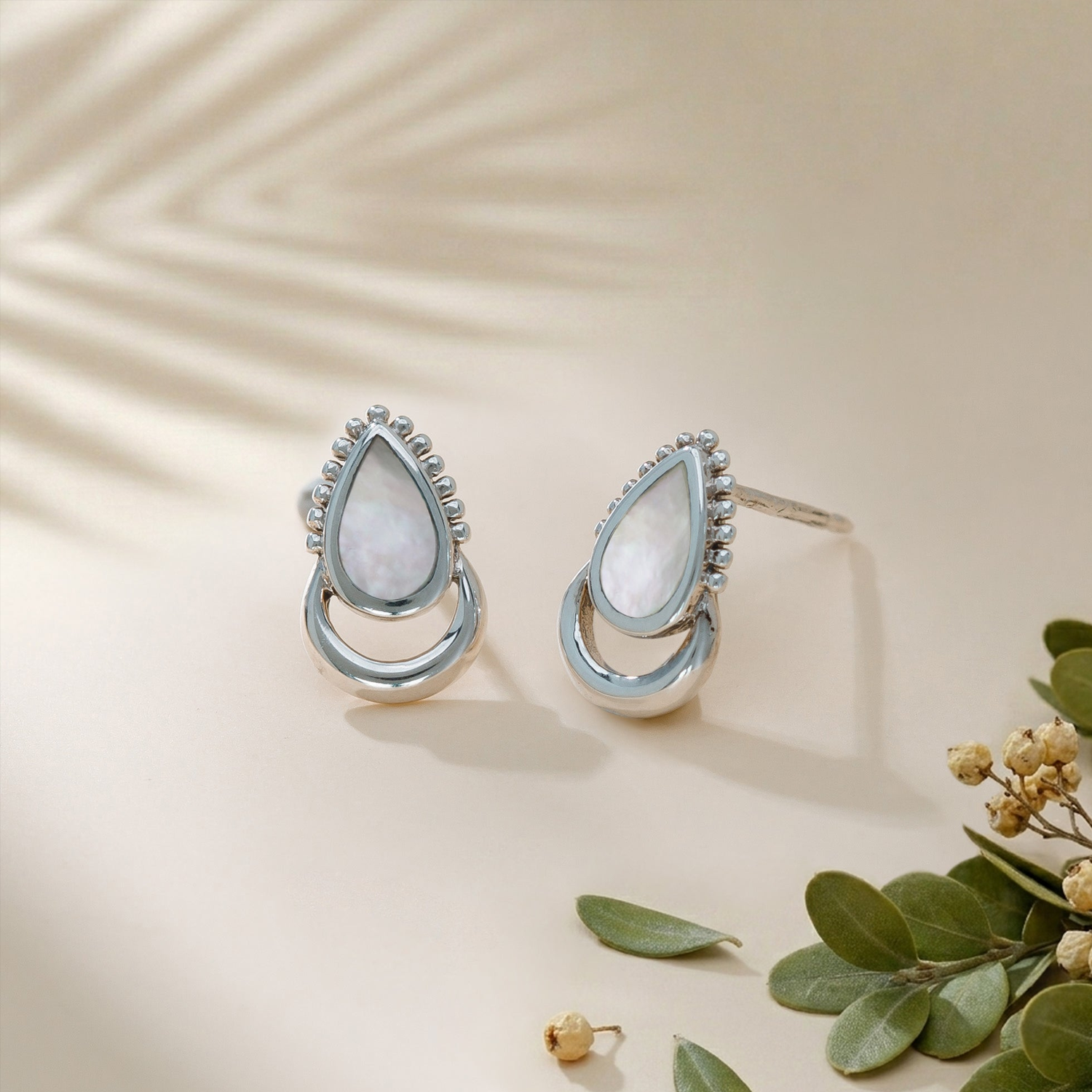 BOMA Halo Teardrop Stud Earrings - Mother of Pearl