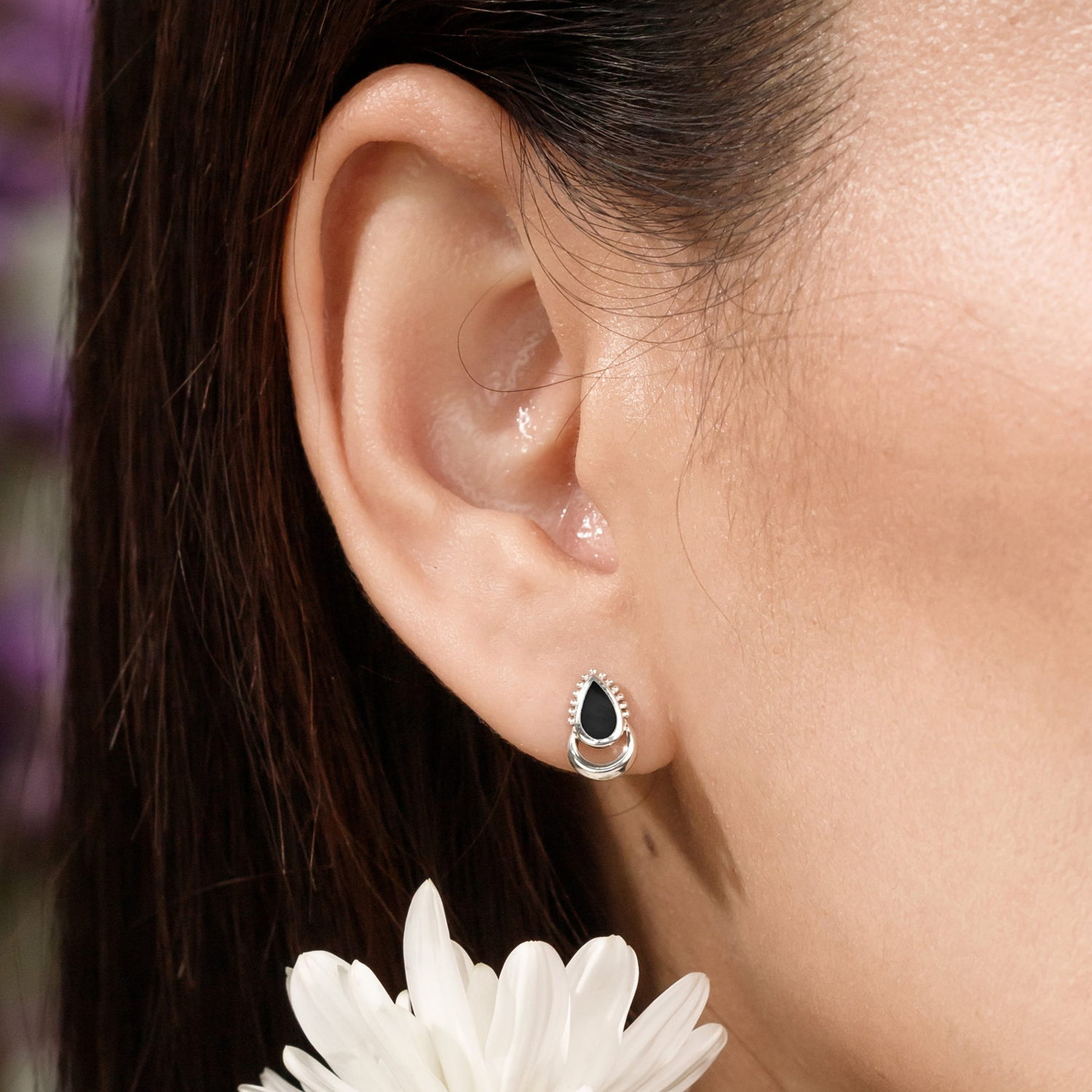BOMA Halo Teardrop Stud Earrings - Onyx