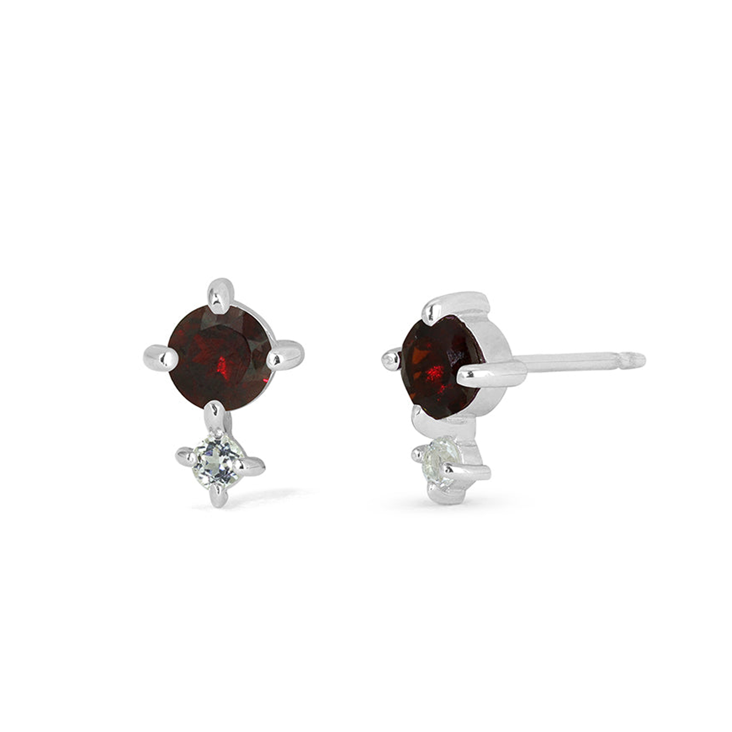 BOMA Aria Round Gemstone Studs - Garnet with White Topaz