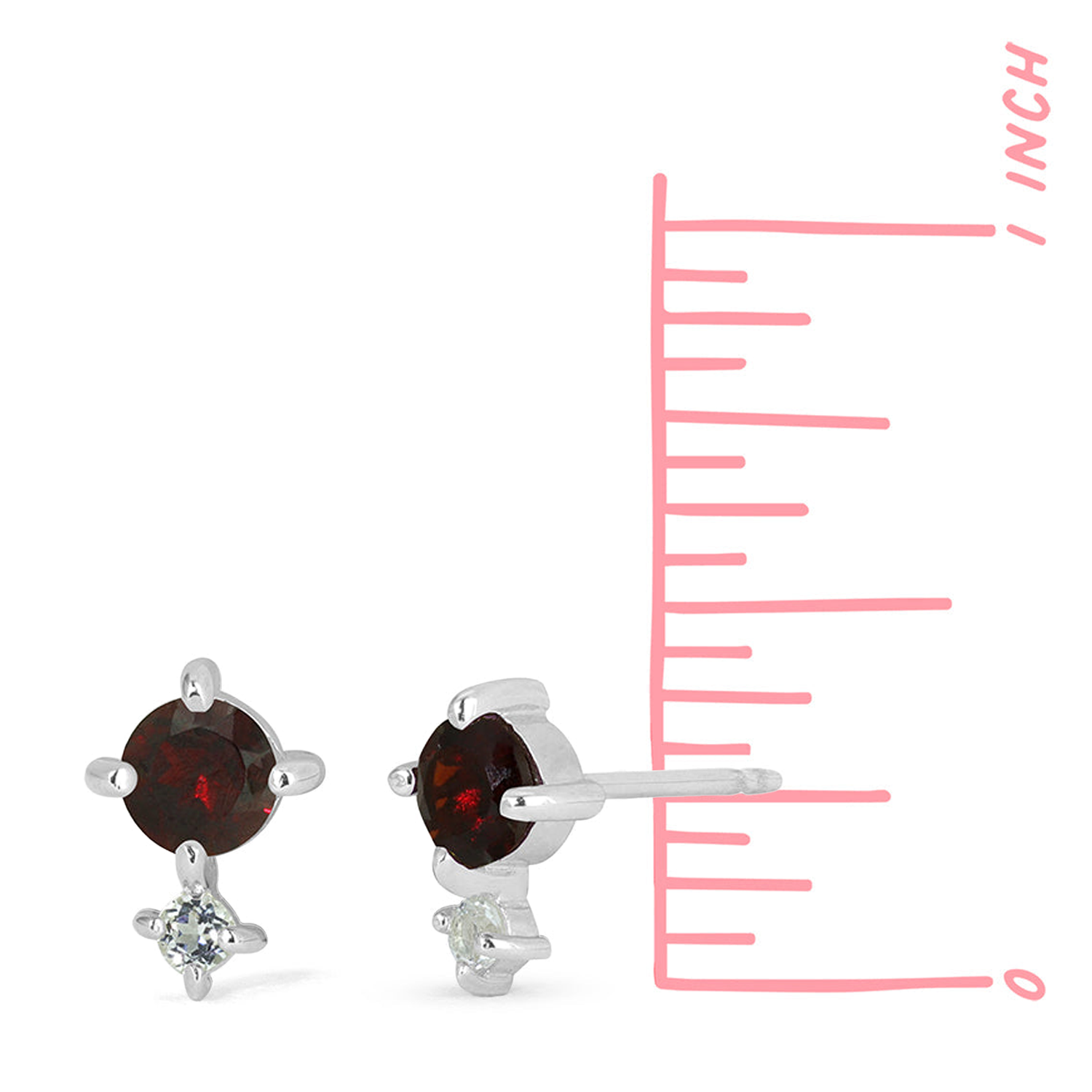 BOMA Aria Round Gemstone Studs - Garnet with White Topaz