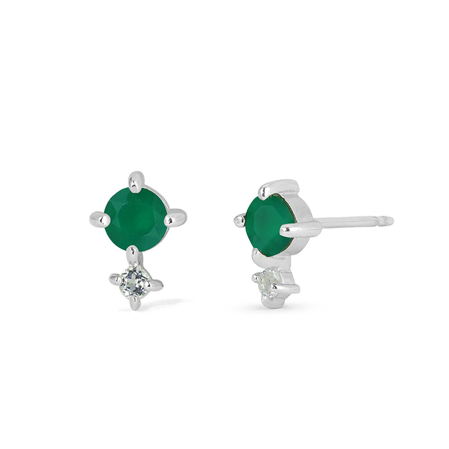 BOMA Aria Round Gemstone Studs - Green Onyx with White Topaz