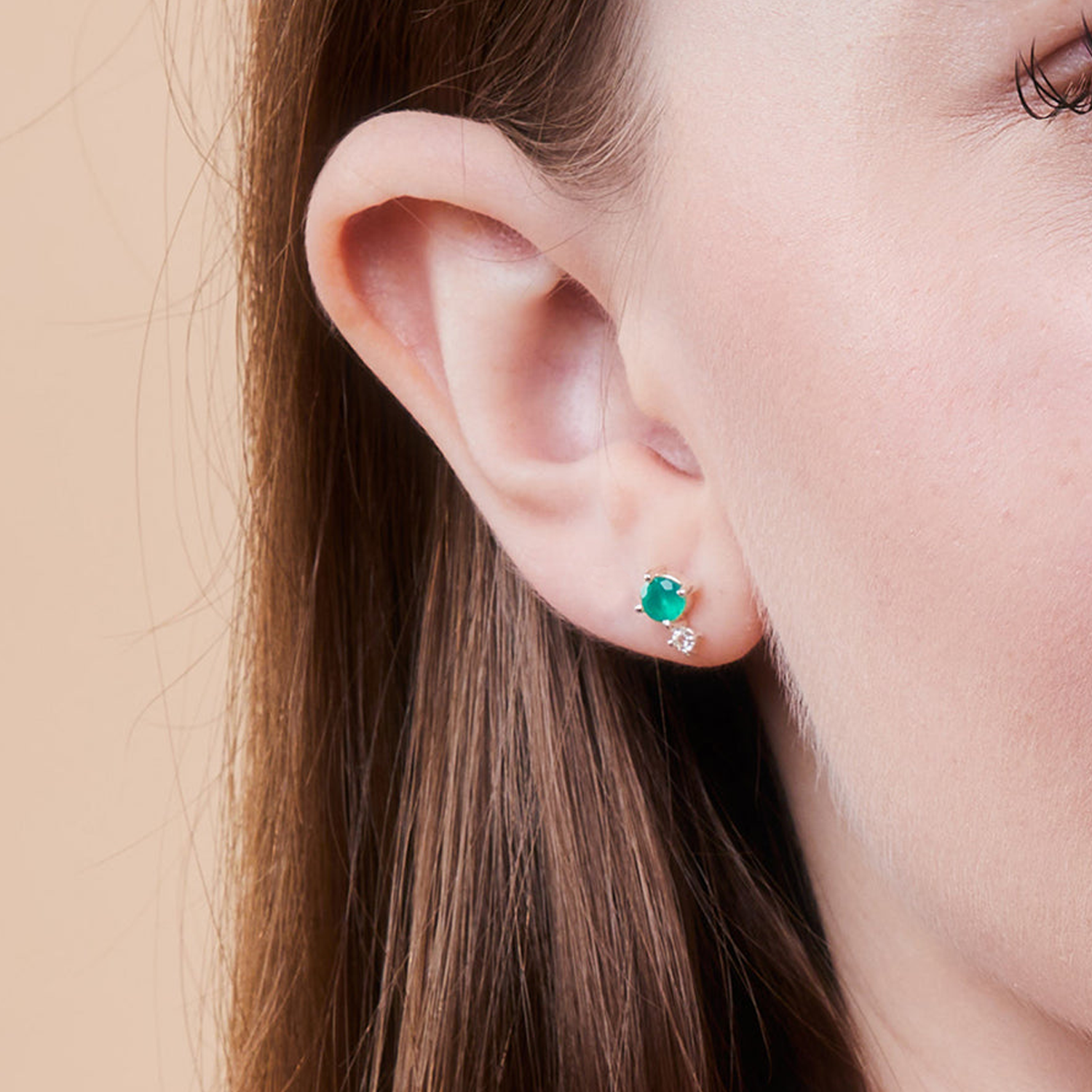 BOMA Aria Round Gemstone Studs - Green Onyx with White Topaz