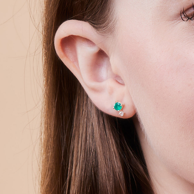 BOMA Aria Round Gemstone Studs - Green Onyx with White Topaz