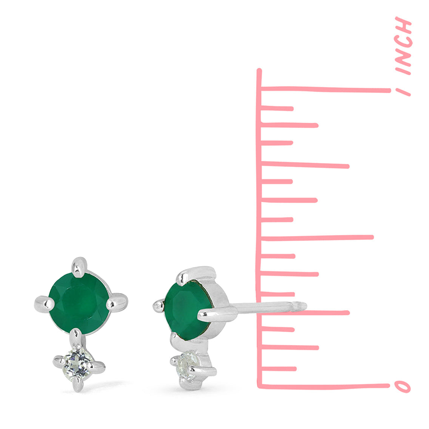 BOMA Aria Round Gemstone Studs - Green Onyx with White Topaz