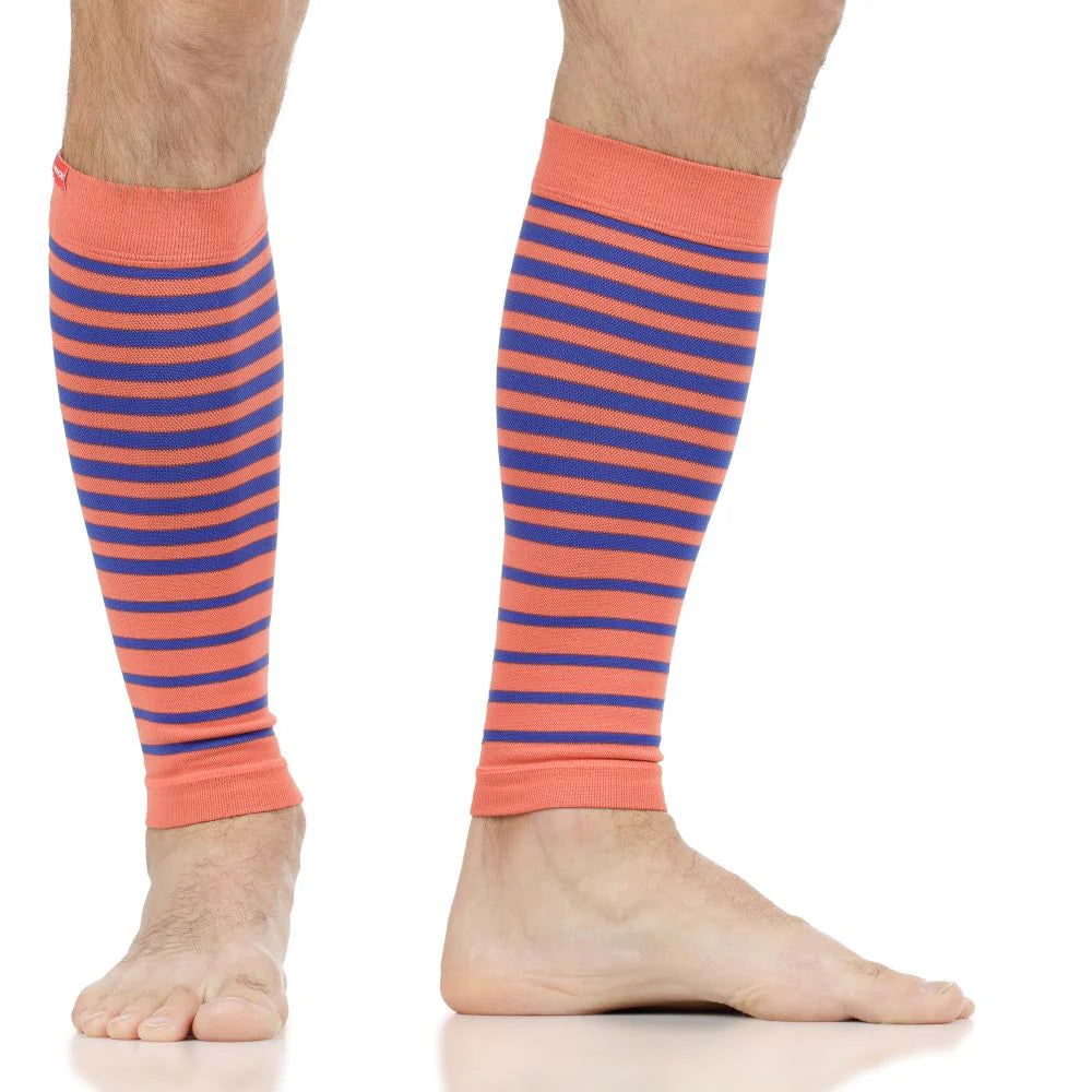 VIM & VIGR Indigo and Orange Falling Stripe Nylon Compression Leg Sleeves - 15-20 mmHg