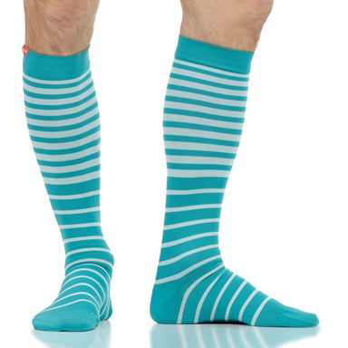 V&V Turquoise and Teal Falling Stripe Nylon Compression Socks - 15-20 mmHg