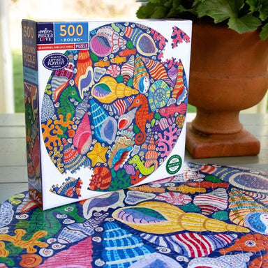 eeBoo Seahorses, Shells & Coral 500 Piece Round Puzzle