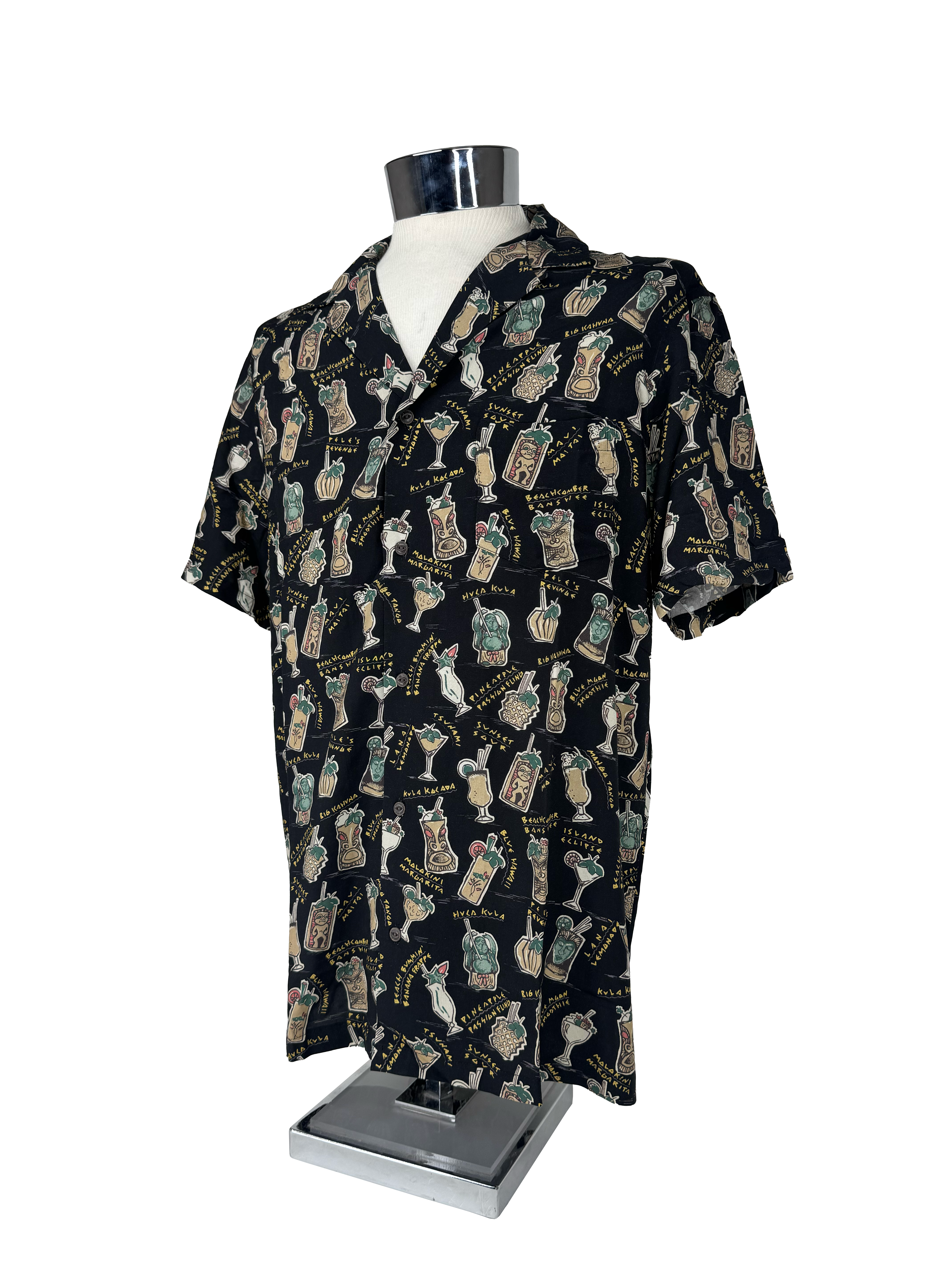 Reyn Spooner Maui Mai Tai Button Front Short Sleeve Camp Shirt Black M 805766370950