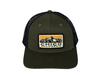 Slight Curve Trucker Style Chico Hat - Sine Dine Mountains Logo Dark Moss - Black 3291966.1