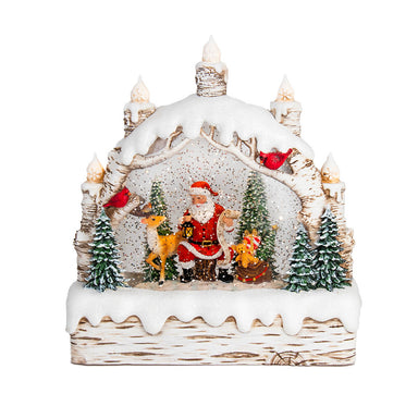 Birch Tree with Santa and Candles 9" LED Water Lantern