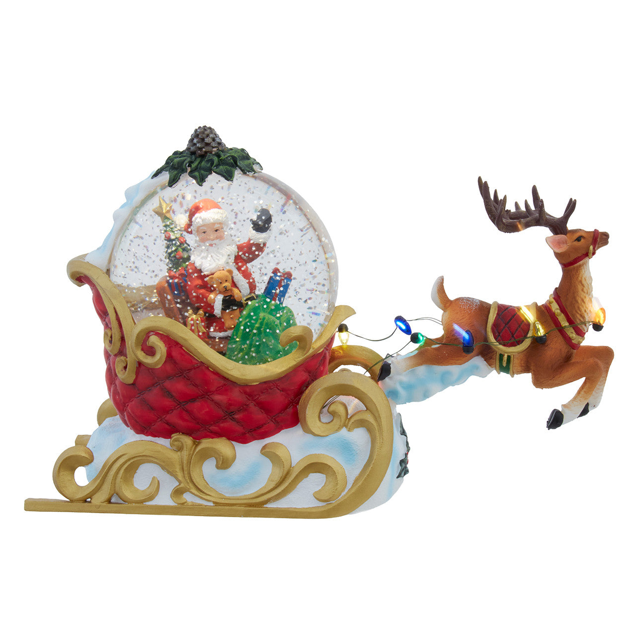 Musical Lighted Santa On Sleigh Water Globe With Moving Deer