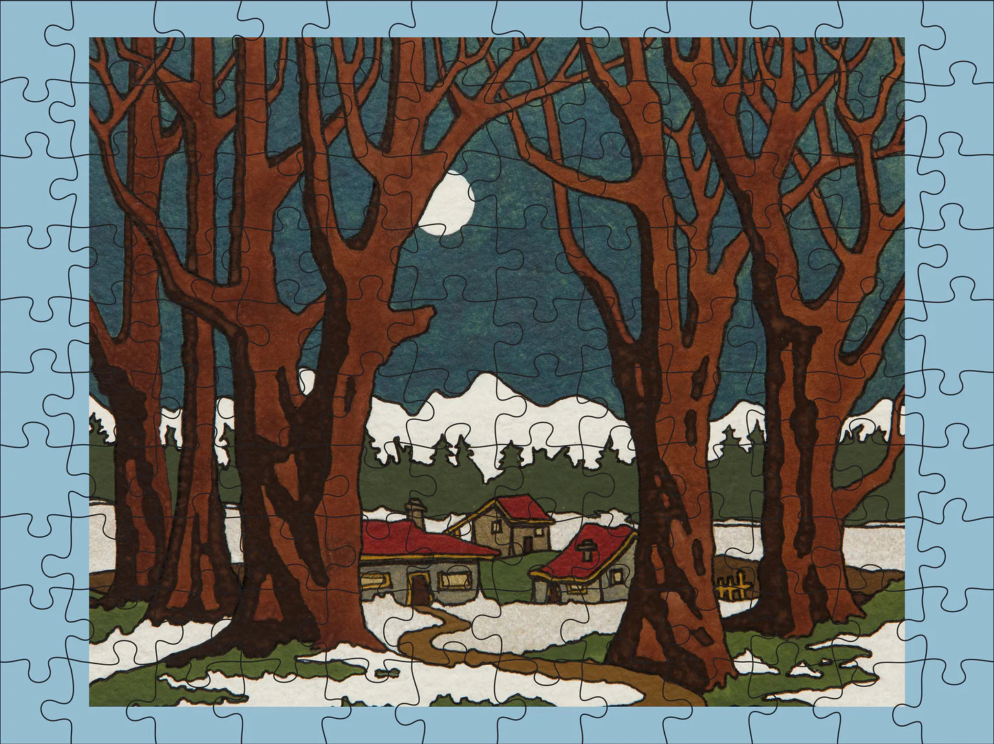 CJ Hurley Snowy Cabins 120-Piece Double-Sided Puzzle Set