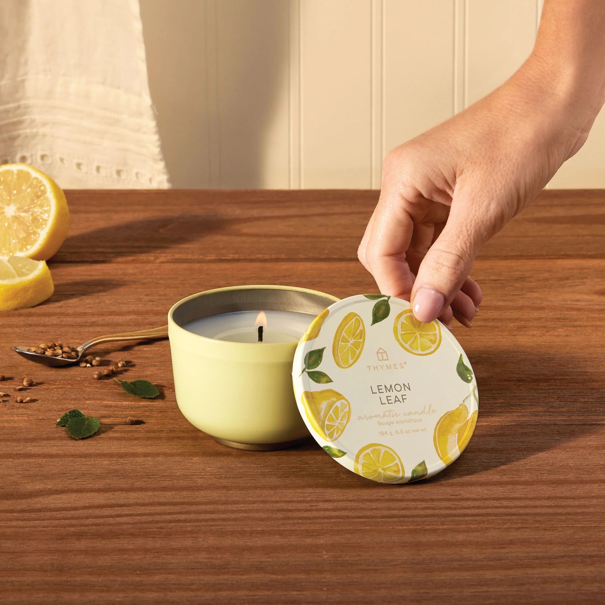 Thymes Lemon Leaf Poured Candle Tin