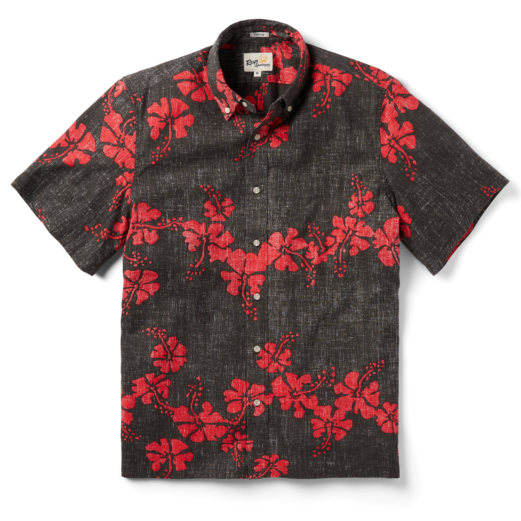 Reyn Spooner 50th State Flower Button Front Camp Shirt Black Small  