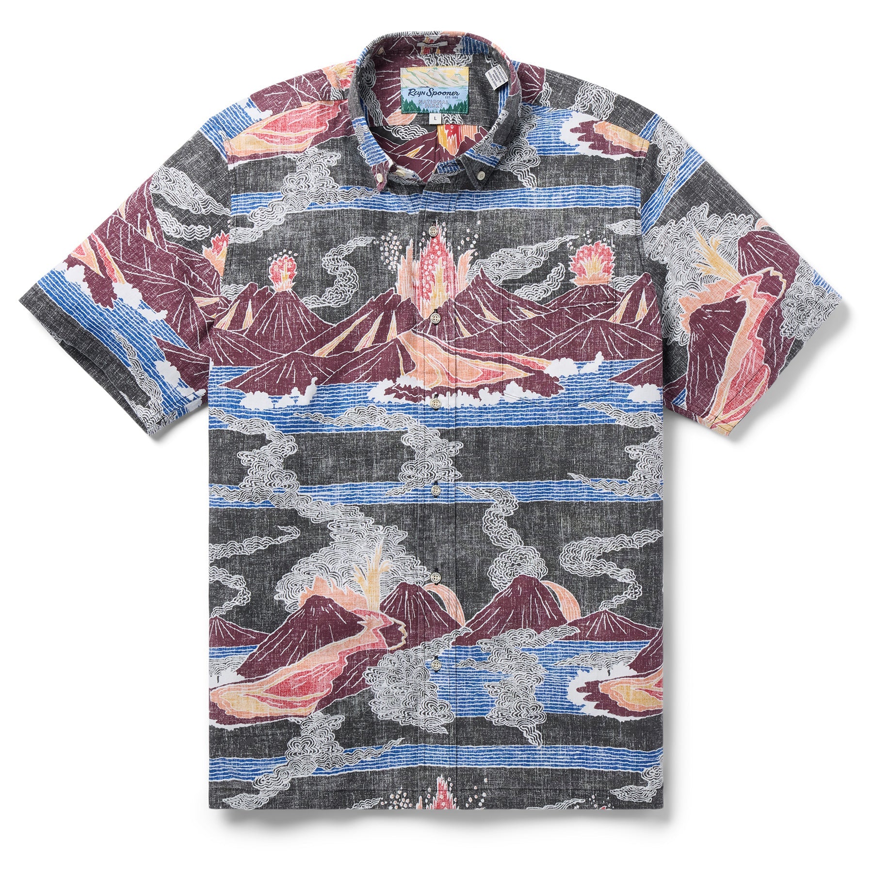 Reyn Spooner Volcanoes National Park Short Sleeve Camp Shirt Black M 805766462938