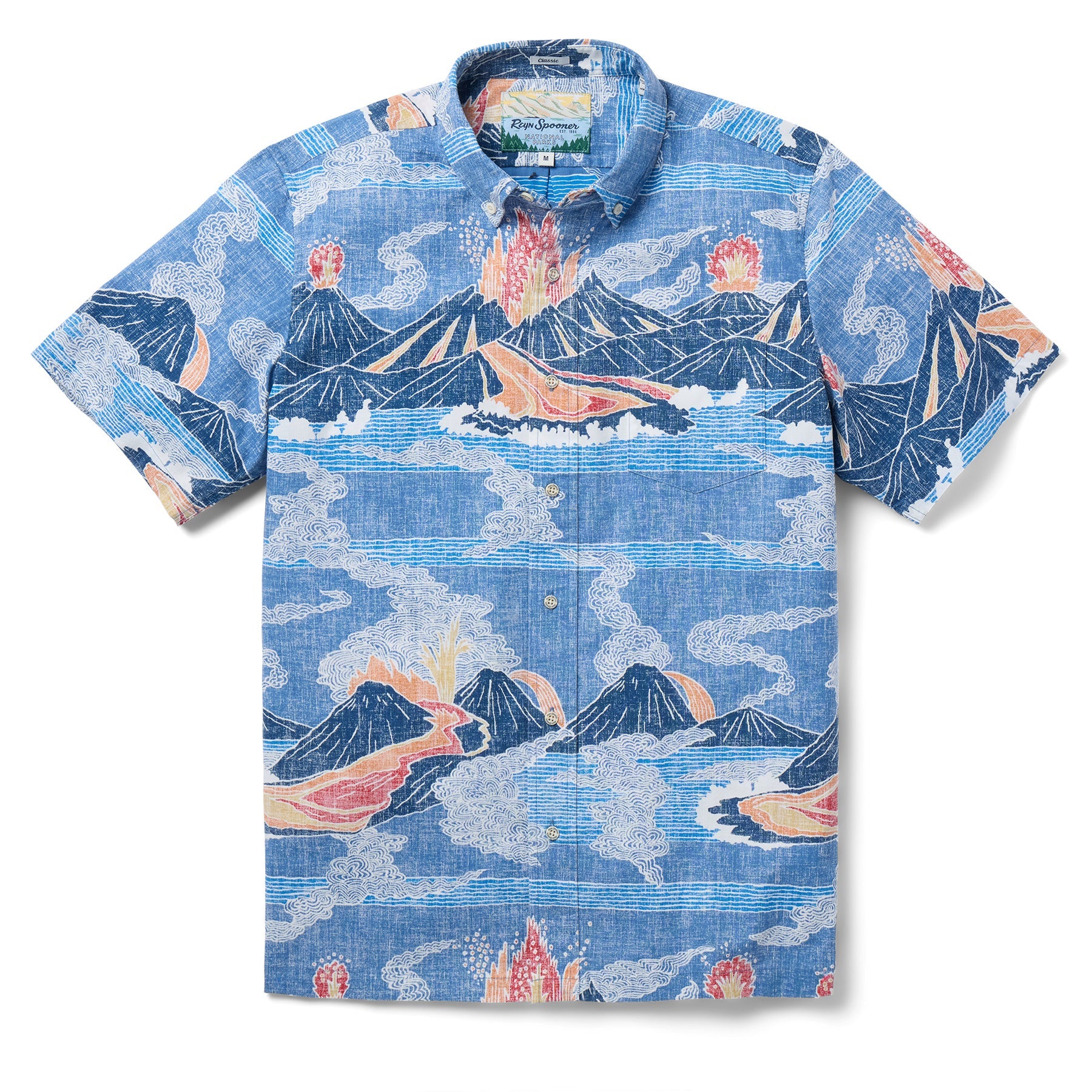Reyn Spooner Volcanoes National Park Short Sleeve Camp Shirt Blue Horizon M 805766463119