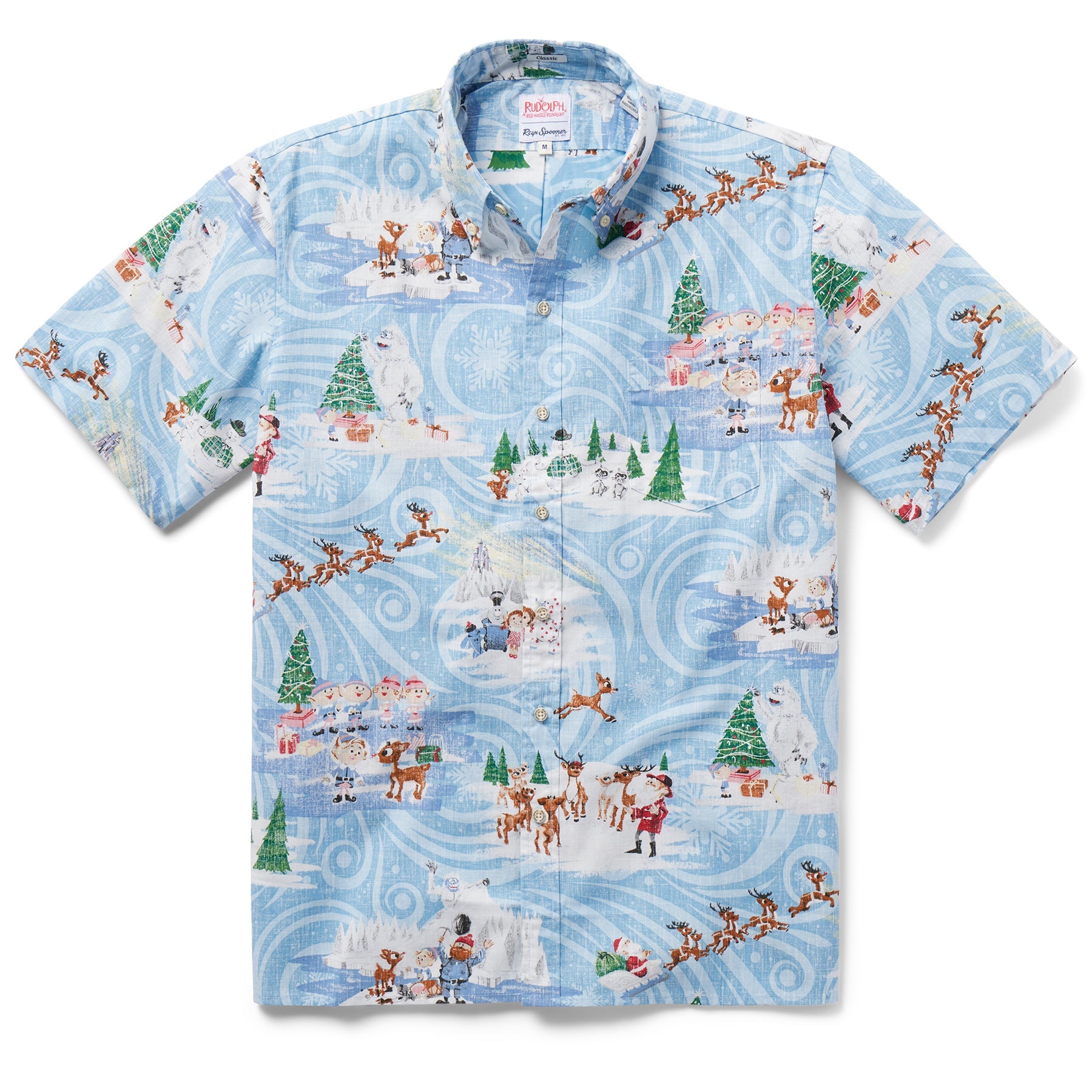 Reyn Spooner Rudolph the Red-Nosed Reindeer Camp Shirt Holiday Blue S  805766237765