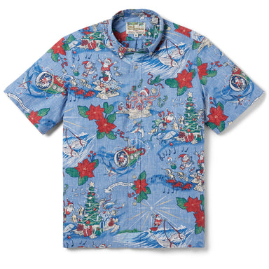 Reyn Spooner Hawaiian Christmas 2024 Camp Shirt Blue M  805766313285