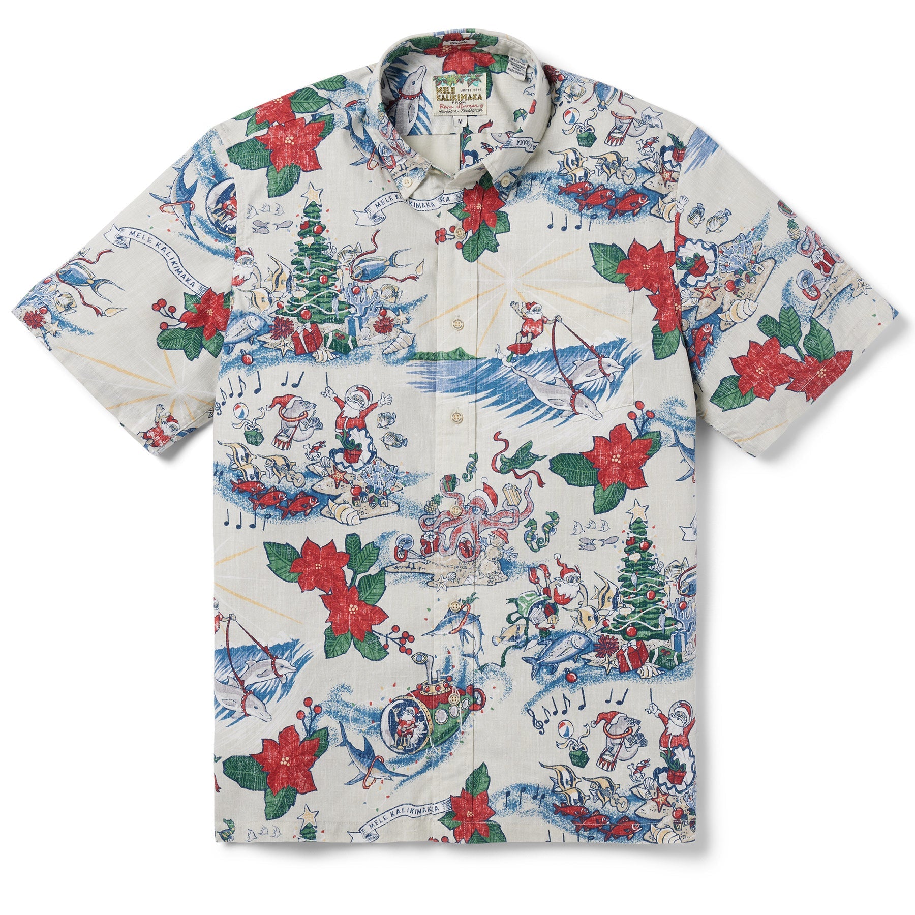 Reyn Spooner Hawaiian Christmas 2024 Camp Shirt Silver Birch M  805766313360